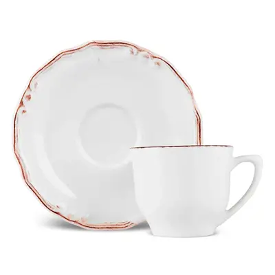 Karaca​ Elizabeth Ceramic Tea Cup and Saucer Set, 180ml, Ecru