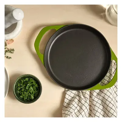 Pot Art Cast Iron Induction Shallow Stock Pot, 22cm, Green