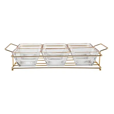 Karaca Ellis Piece Glass Breakfast Storage Container Set with Stand, Gold Transparent