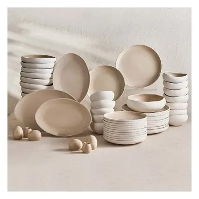 Karaca Streamline Cupid 59-Piece Stoneware Dinner Set for People, Beige White