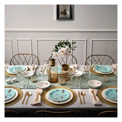 Karaca Fine Pearl Grace 58-Piece Dinner Set for People, Mint Multi