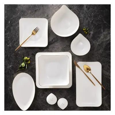 Karaca Elinor 30-Piece Porcelain Dinner Set for People, Gold White