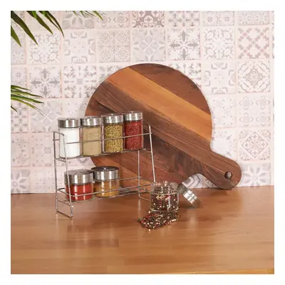 Karaca Top Steel Piece Glass Spice Rack Set, Silver Transparent