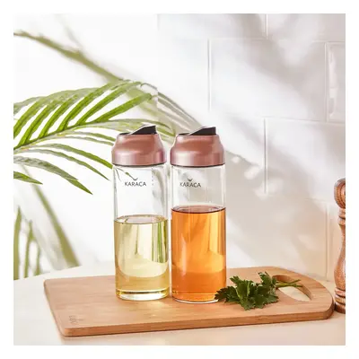 Karaca Dimple Piece Glass OilVinegar Bottle, 450ml, Rose Gold