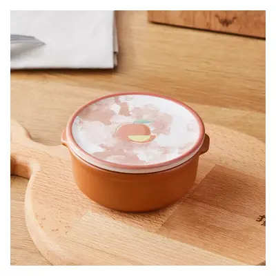 Karaca Ceramic Orange Breakfast Storage Container Set with Lid, 14cm, Multi