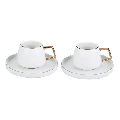 Karaca Saturn 4-Piece Porcelain Tea Cup and Saucer Set for People, 200ml, Gold White