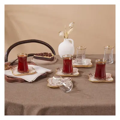 Karaca Leaf Piece Glass Turkish Tea Set for People, 150ml, Multi