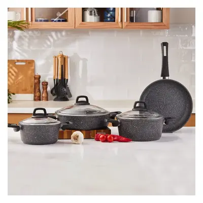 Karaca Atlas Biogranite 7-Piece Non-Stick Cookware Set, Grey