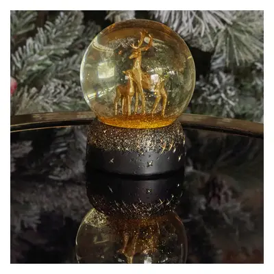 Karaca New Year Christmas Deer Led Light Snow Globe, 8cmx8cmx10.5cm, Black Gold