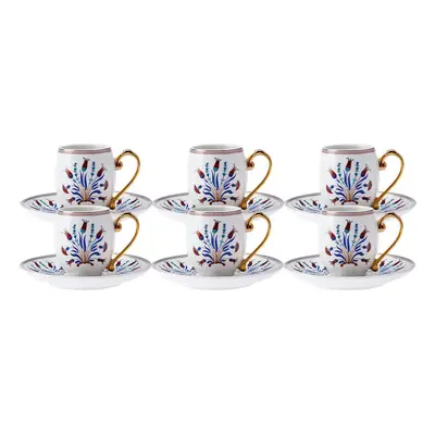 Karaca Finike Piece Porcelain Espresso Turkish Coffee Cup for People, 80ml, White Multi