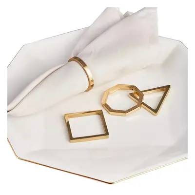 Karaca Geometric Metal Napkin Ring Set, Piece, Gold