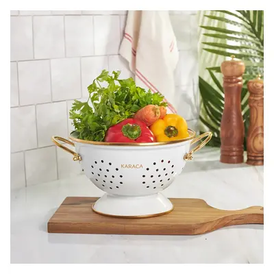 Karaca Troy Enamel Induction Colander, 22cm, White Gold