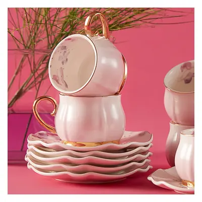 Karaca Pink Garden Piece Porcelain Espresso Turkish Coffee Cup Set for People, 90ml, Multi