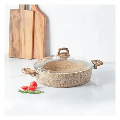 Karaca Biogranite Shallow Casserole with Lid, 30cm, Wood Silver