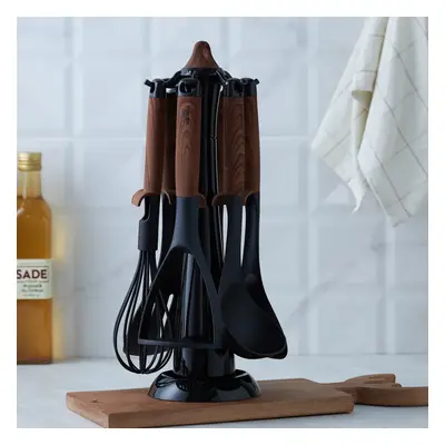 Karaca Woody Piece Kitchen Utensil Set with Stand, Black Brown