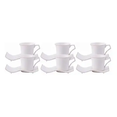 Karaca Laura 12-Piece Bone China Espresso Turkish Coffee Cup Set for People, 80ml, White Gold