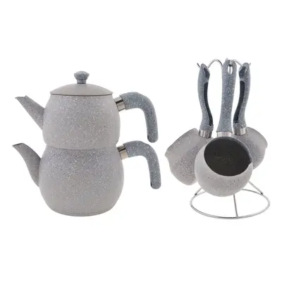 Karaca Biogranite Steel Plus Piece Non-Stick Bakalite Handle Teapot and Turkish Coffee Pot Set w