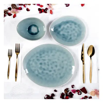 Karaca 18-Piece Reactive Glaze Dinner Set for People, Turquoise