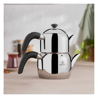 Karaca Edge Stainless Steel Induction Teapot Set, Small, Silver Black