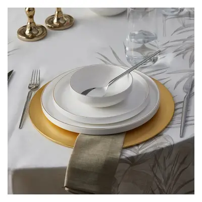 Karaca Streamline Saturn 12-Piece New Generation Bone China Dinner Set for People, White Gold