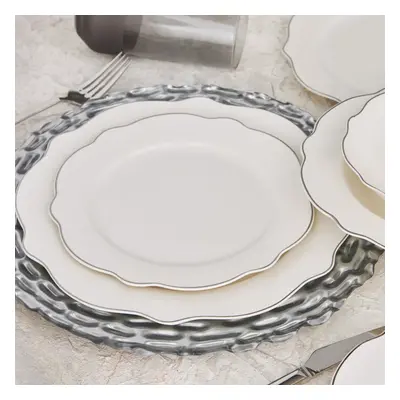 Karaca Almond 24-Piece Porcelain Dinner Set for People, White Platinum