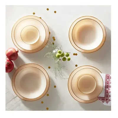 Karaca Retro New Piece Glass Dinner Set for People, Cream Gold