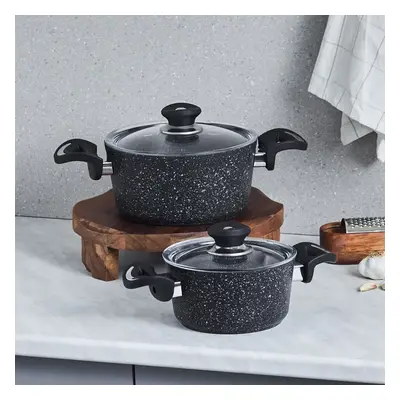 Karaca Defne Biogranite 4-Piece Non-Stick Cookware Set, Medium, Black