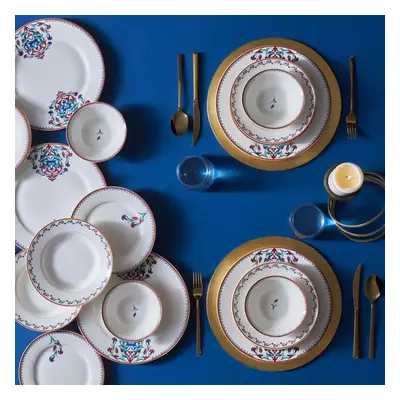 Karaca Nakkaş 24-Piece Porcelain Dinner Set for People, White Multi