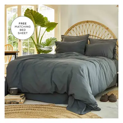 Karaca Home Elements 100% Turkish Cotton Duvet Cover Set with Bed Sheet, Single, Dark Grey