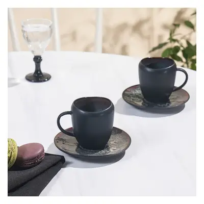 Karaca Galactic 4-Piece Reactive Glaze Espresso Turkish Coffee Cup Set for People, 100ml, Black 