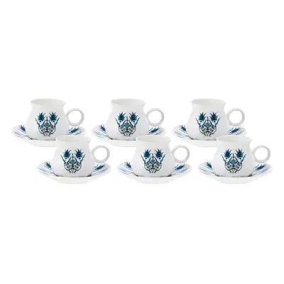 Karaca Bursa 12-Piece Porcelain Espresso Turkish Coffee Cup Set for People, 90ml, Blue White