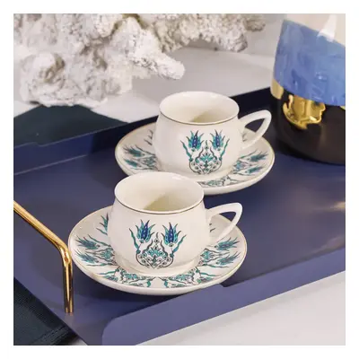 Karaca​ İznik Piece Porcelain Espresso Turkish Coffee Cup Set for People, 90ml, Blue White