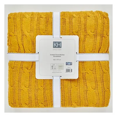 Karaca Home Cable Knit Throw, 130cmx170cm, Mustard