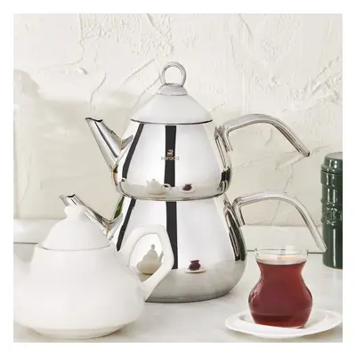 Karaca Piece Stainless Steel Induction Teapot Set with Porcelain Teapot, Medium, Silver