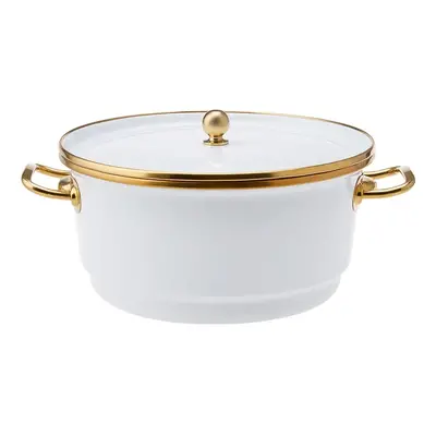 Karaca Troy Enamel Induction Stockpot with Lid, 24cm, White Gold