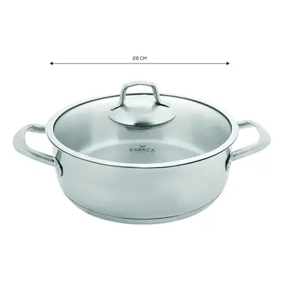 Karaca Bianca Stainless Steel Induction Shallow Casserole with Lid, 28cm, Silver