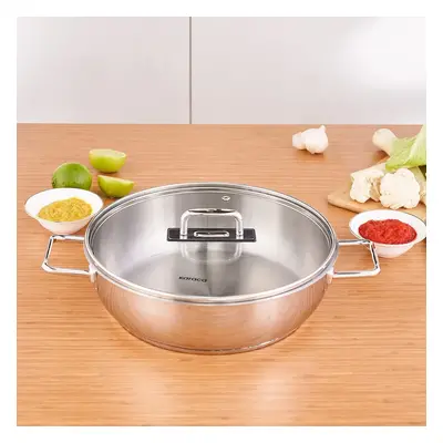 Karaca Grace Stainless Steel Induction Shallow Casserole with Lid, 28cm, Silver