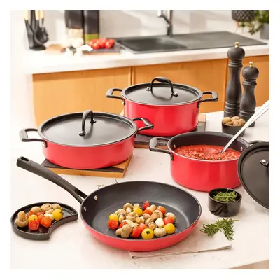 Karaca BioDiamond Pro 7-Piece Non-Stick Induction Cookware Set, Red Black