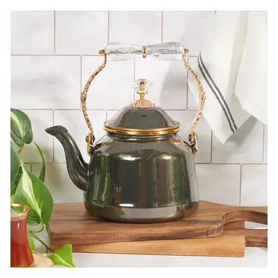 Karaca Troy Vintage Enamel Induction Kettle, 2.6L, Black Gold