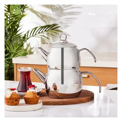 Karaca Belinay Stainless Steel Teapot Set, Medium, Silver