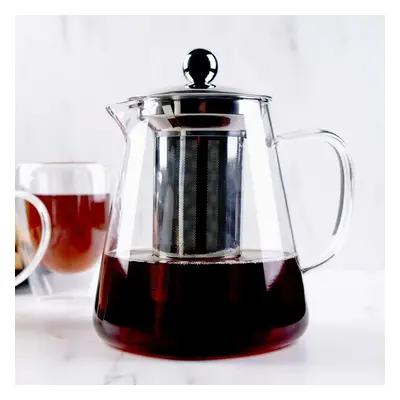 Karaca Borosilicate Glass Stainless Steel Teapot, 800ml, Silver Transparent