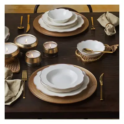 Karaca Daisy 24-Piece Porcelain Dinner Set for People, White Rose Gold