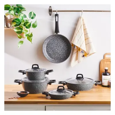 Karaca Grey Stone Biogranite 9-Piece Cookware Set, Grey