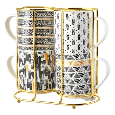 Karaca Nigrum Piece Mug Set with Stand, 320ml, Multi