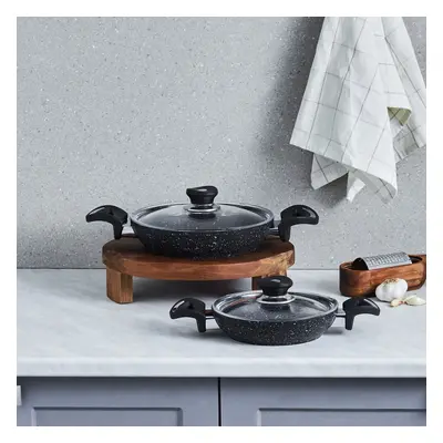 Karaca Defne Biogranite Non-Stick Shallow Stock Pot Set, Piece, Black