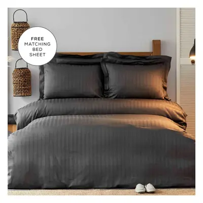 Karaca Home Charm Bold 100% Turkish Cotton Duvet Cover Set with Bed Sheet, Single, Anthracite