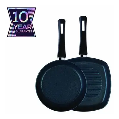 Karaca BioDiamond Power 2-Piece Non-Stick Antibacterial Handle Pan-Grill Set, Black