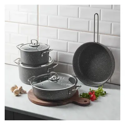 Karaca Biogranite Steel Plus 7-Piece Non-Stick Induction Cookware Set, Grey