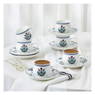 Karaca Çini 12-Piece Porcelain Espresso Turkish Coffee Cup Set for People, 100ml, White Multi