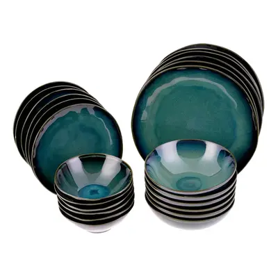 Karaca 24-Piece Reactive Glaze Dinner Set for People, Dark Turquoise